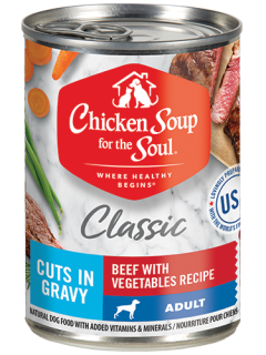Classic Adult Dog Wet Food - Beef with Vegetables Recipe Cuts In Gravy front of can